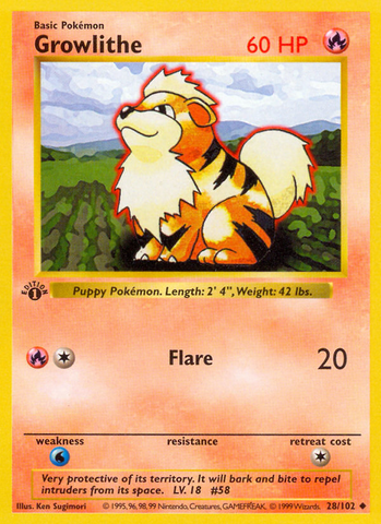 Growlithe (28/102) (Shadowless) [Conjunto básico 1.ª edición] 