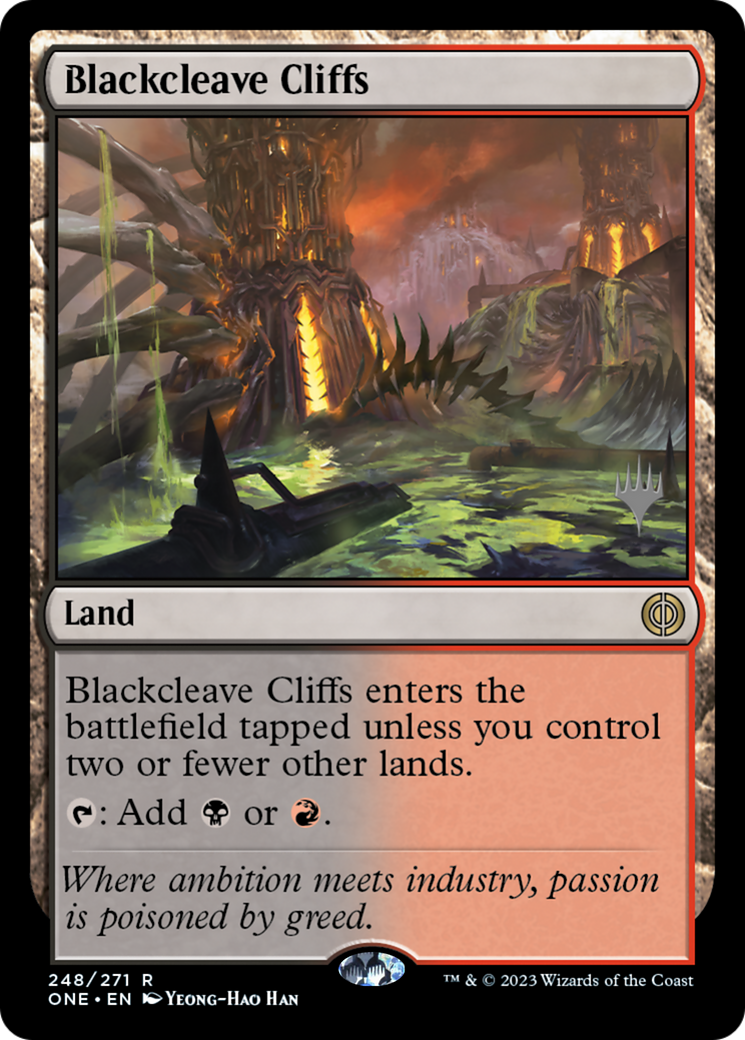 Blackcleave Cliffs (paquete promocional) [Phyrexia: Promociones All Will Be One] 