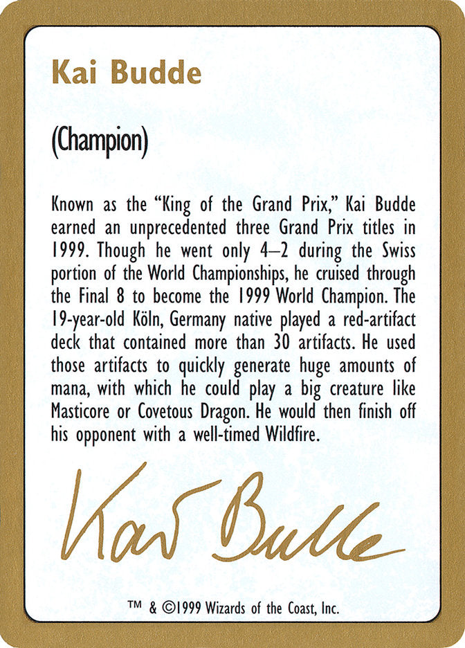 Kai Budde Bio [Barajas del Campeonato Mundial 1999] 