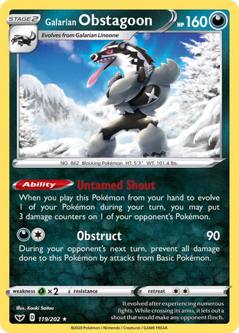 Galarian Obstagoon (119/202) (Exclusivo de la baraja temática) [Espada y escudo: conjunto básico] 