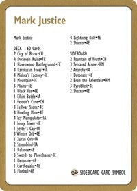 Tarjeta Mark Justice Decklist de 1996 [Mazos del Campeonato Mundial] 