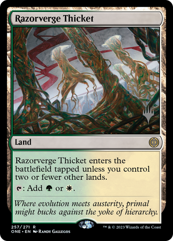 Razorverge Thicket (paquete promocional) [Phyrexia: Promociones todos serán uno] 