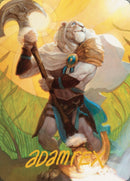 Ajani, tarjeta artística del agente durmiente (firma estampada en oro) [Serie de arte Dominaria United] 