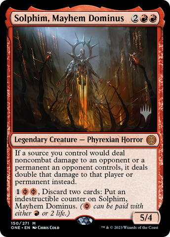 Solphim, Mayhem Dominus (paquete promocional) [Phyrexia: All Will Be One Promos] 