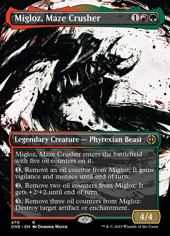 Migloz, Maze Crusher (Lámina de paso y compleat de icor sin fronteras) [Phyrexia: All Will Be One] 