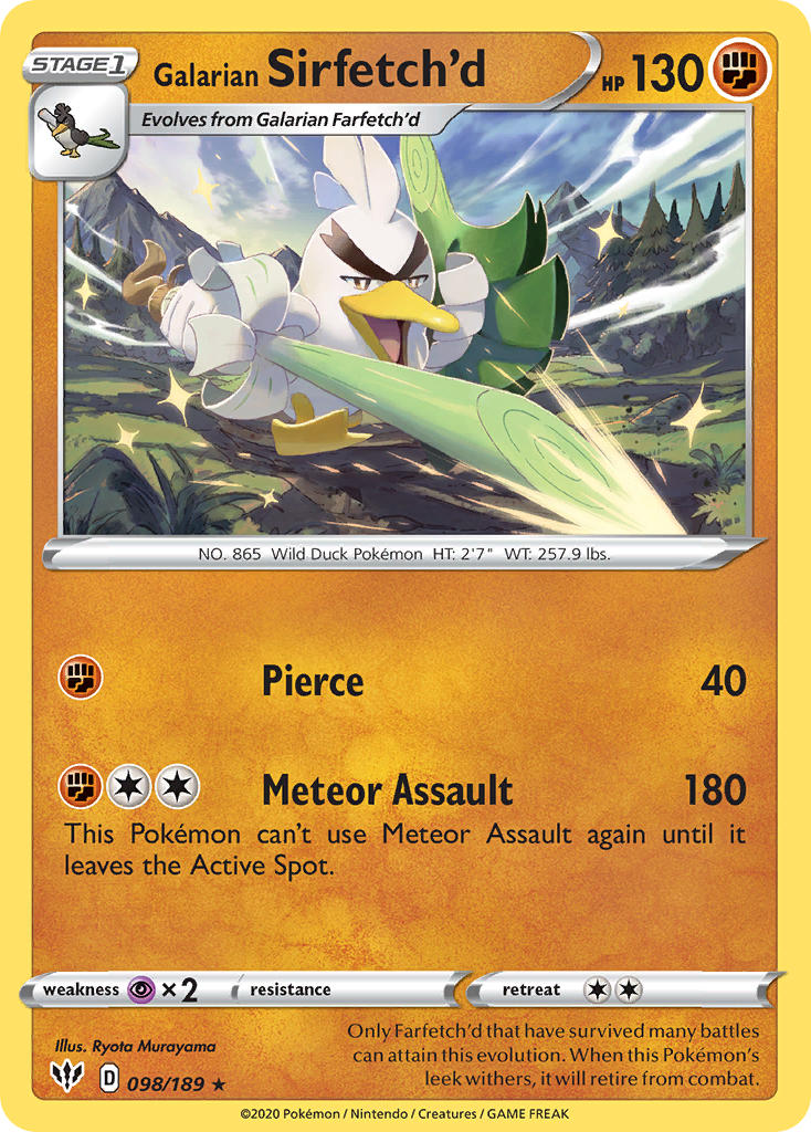 Galarian Sirfetch'd (098/189) (holo de hielo agrietado) (exclusivo de la baraja temática) [Espada y escudo: Oscuridad en llamas] 