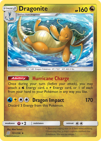 Dragonite (151/236) (Cracked Ice Holo) (Exclusivos de la baraja temática) [Sol y luna: Mentes unificadas] 