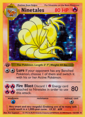 Ninetales (12/102) (Shadowless) [Conjunto básico 1.ª edición] 