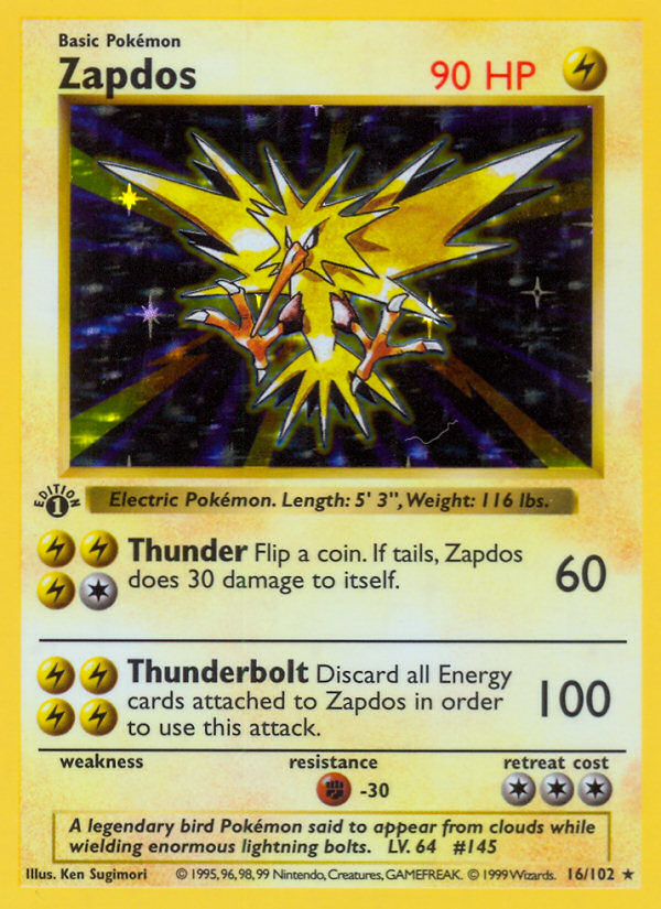 Zapdos (16/102) (Shadowless) [Conjunto básico 1.ª edición] 