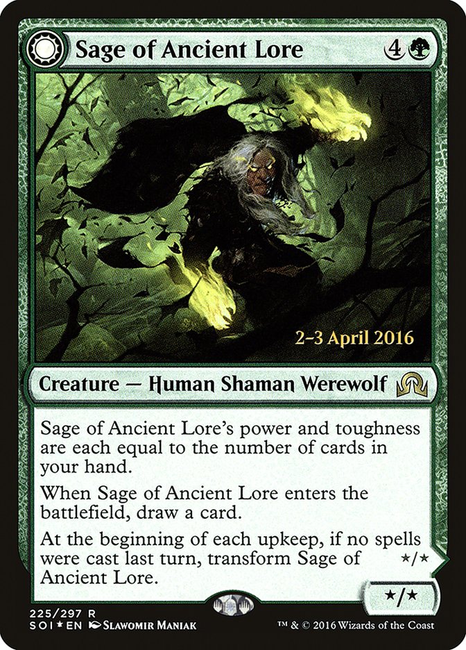 Sabio de la tradición antigua // Hombre lobo del hambre ancestral [Promociones de presentación de Shadows over Innistrad] 