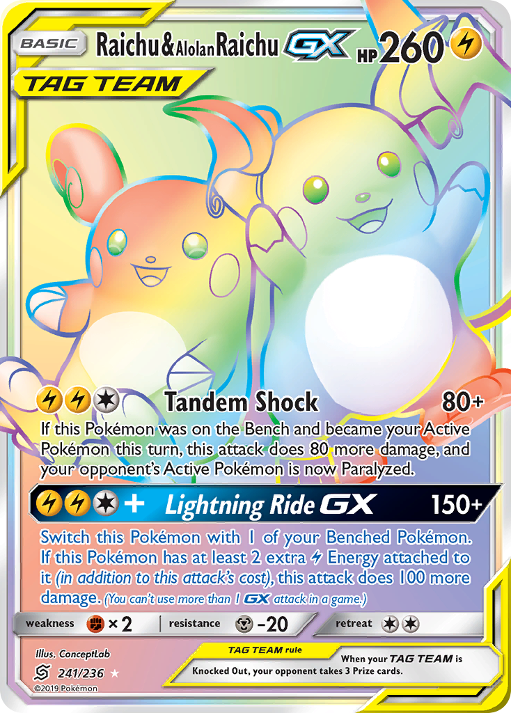 Raichu y Alolan Raichu GX (241/236) [Sol y Luna: Mentes unificadas] 