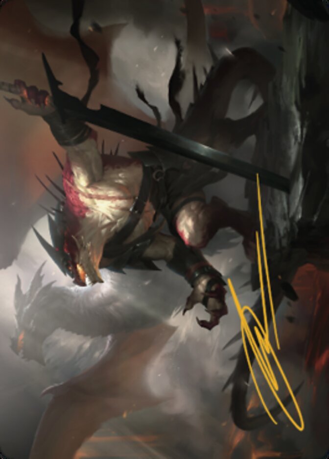 Tarjeta artística de Rivaz of the Claw (firma estampada en oro) [Serie Dominaria United Art] 