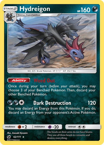 Hydreigon (62/111) (Cracked Ice Holo) (Exclusivo de la cubierta temática) [Sol y Luna: Crimson Invasion] 