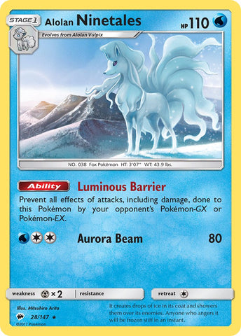 Alolan Ninetales (28/147) (Water Web Holo) (Exclusivos de la baraja temática) [Sol y luna: Sombras ardientes] 