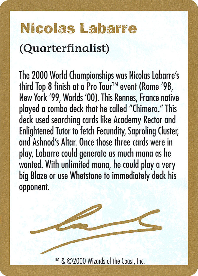 Nicolas Labarre Bio [Barajas del Campeonato Mundial 2000] 
