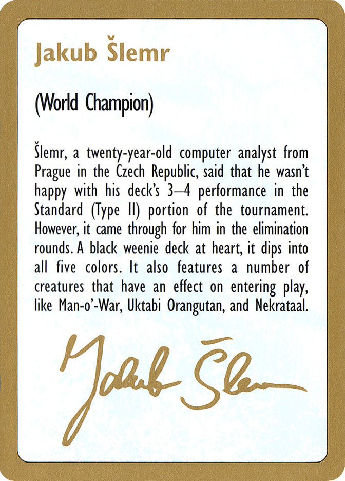 Jakub Slemr Bio [Barajas del campeonato mundial 1997] 