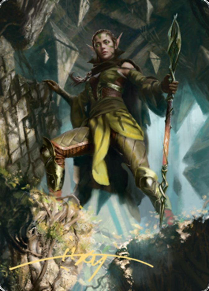 Tarjeta de arte Nissa of Shadowed Boughs 1 (firma estampada en oro) [Serie de arte Zendikar Rising] 
