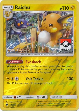 Raichu (41/147) (4to lugar en promoción de liga) [Sol y luna: Sombras ardientes] 