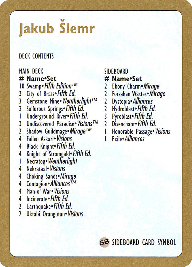 Lista de mazos de Jakub Slemr [Mazos del Campeonato Mundial 1997]
