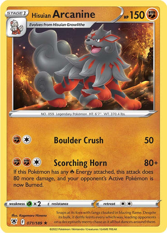 Hisuian Arcanine (071/189) [Espada y escudo: Resplandor astral] 