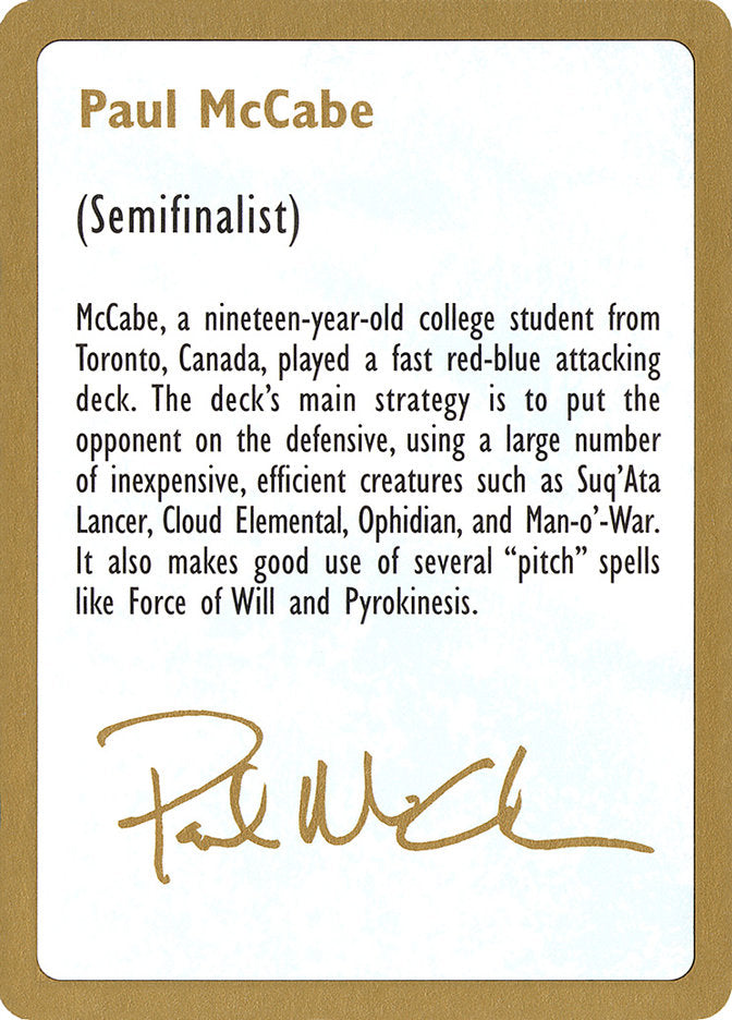 Paul McCabe Bio [Barajas del campeonato mundial 1997] 