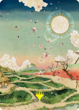 Tarjeta de arte Plains 1 (firma estampada en oro) [Kamigawa: Neon Dynasty Art Series] 