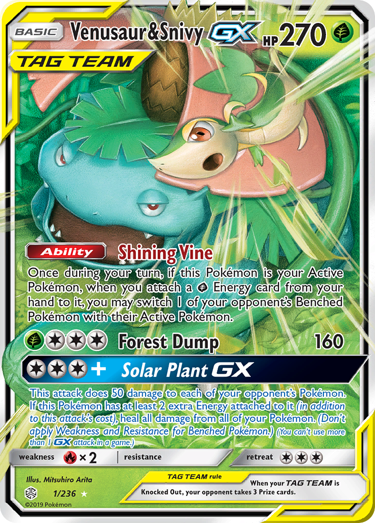 Venusaur y Snivy GX (1/236) [Sol y Luna: Eclipse cósmico] 
