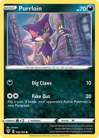 Purrloin (106/189) [Espada y escudo: Oscuridad en llamas] 