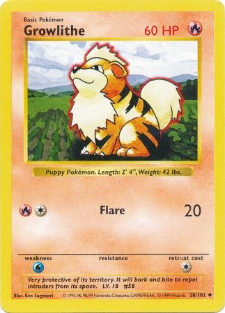 Growlithe (28/102) [Conjunto básico Shadowless Unlimited] 