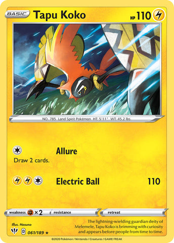 Tapu Koko (061/189) (Exclusivo de la baraja temática) [Espada y escudo: Oscuridad en llamas] 